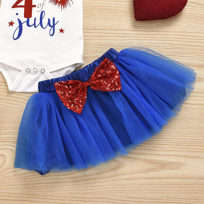 1St 4Th of July Baby Girls 3Pcs Outfits Set Stars Print Independence Day Romper Bodysuit Tutu Dress Headwear Shoes (0-3 Months, My First 4Th of July-4Pcs Tutu Set)