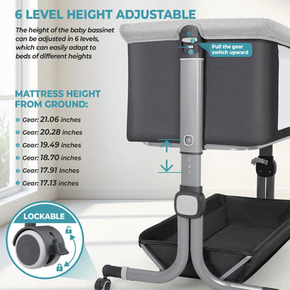 Portable Baby Bedside Sleeper Bassinet with Waterproof Mattress Pad for Infant Newborn up to 12 Month