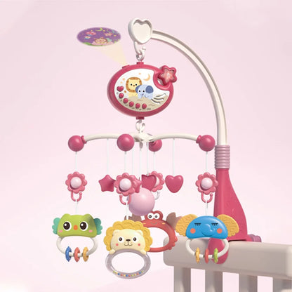Cute Baby Crib Mobile with Music Lights Star Projection Hanging Rotating Toys Baby Crib Toys with Remote Contorl Infant Bed Decoration for Baby Boys Girls
