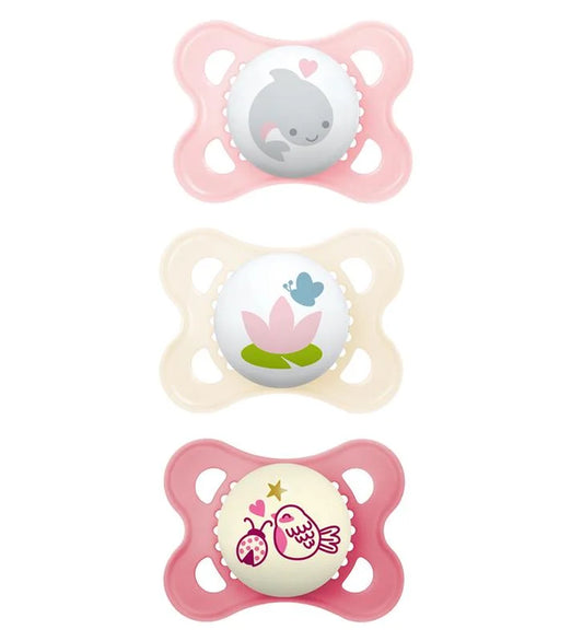 Day & Night Pacifier, 0-6 Months, Girl, 3 Pack