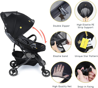 Stroller Mosquito Net, Universal Mosquito Net for Stroller, Unique Handmade Embroidery Stars Pattern-Beautiful for Stroller Net Cover-Easy to Install-Fit for Graco Strollers, Car Seat,Bassinet,Cradle