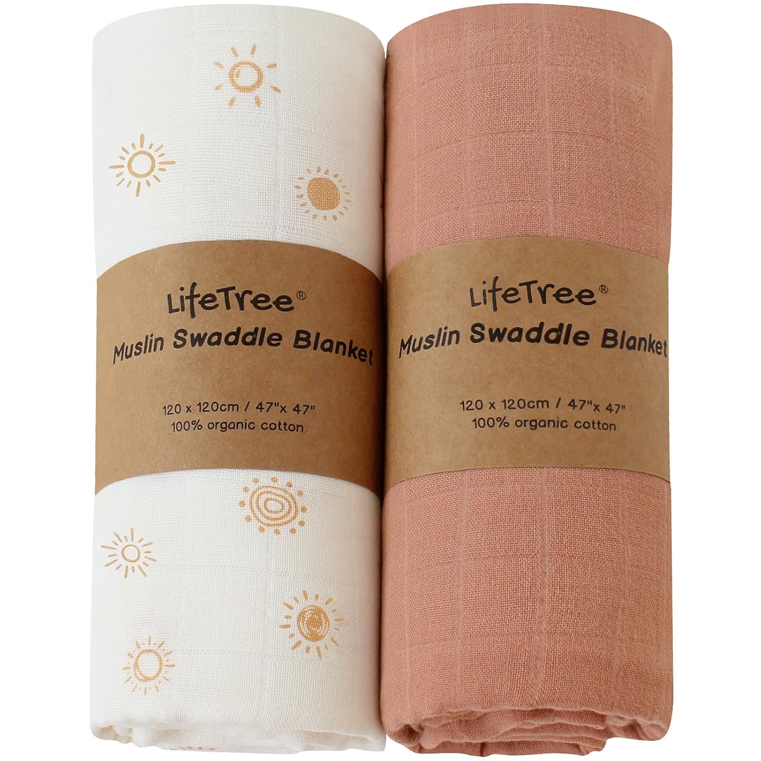 Baby Swaddle Blankets, Muslin Swaddle Blankets Boys Girls Swaddling Wrap Receiving Blanket Neutral for Newborn, Organic Cotton, Large 47 X 47 Inches, Sunshine Print & Solid Color