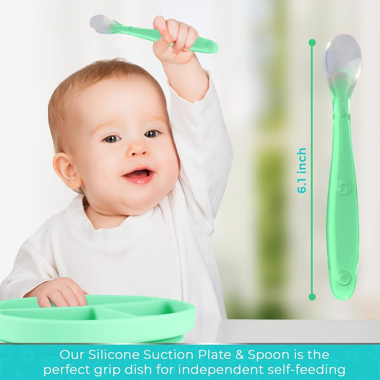 Silicone Suction Plate for Baby - 100% Food Grade Silicone Divided Plate | Toddler Self Feeding Training Suction Plate Set | Bpa-Free, Microwave & Dishwasher Safe Stay Put Plates (Blue & Light Green)