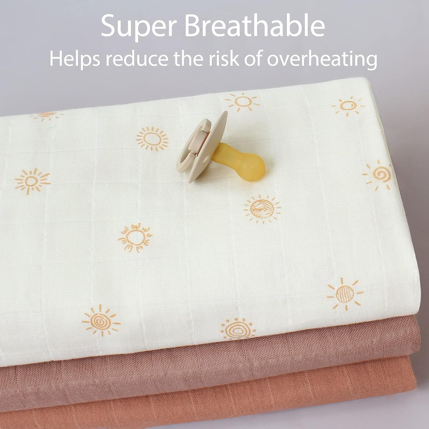 Baby Swaddle Blankets, Muslin Swaddle Blankets Boys Girls Swaddling Wrap Receiving Blanket Neutral for Newborn, Organic Cotton, Large 47 X 47 Inches, Sunshine Print & Solid Color
