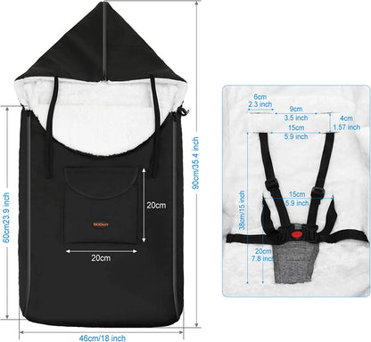Removable Stroller Sleeping Bag, Cold Weather, Soft Fleece Lined, 18" X 35.4", Toddler Stroller Footmuff, Black