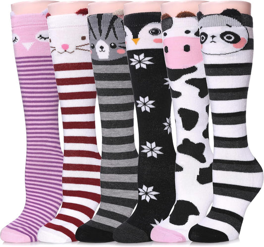 3-12 Year Old Girls Knee High Socks Kids Cute Crazy Funny Animal Pattern Long Boot Socks 6 Pairs
