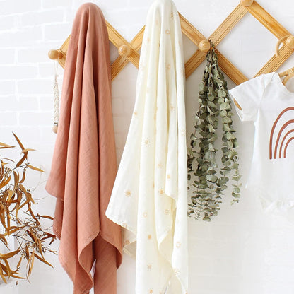 Baby Swaddle Blankets, Muslin Swaddle Blankets Boys Girls Swaddling Wrap Receiving Blanket Neutral for Newborn, Organic Cotton, Large 47 X 47 Inches, Sunshine Print & Solid Color
