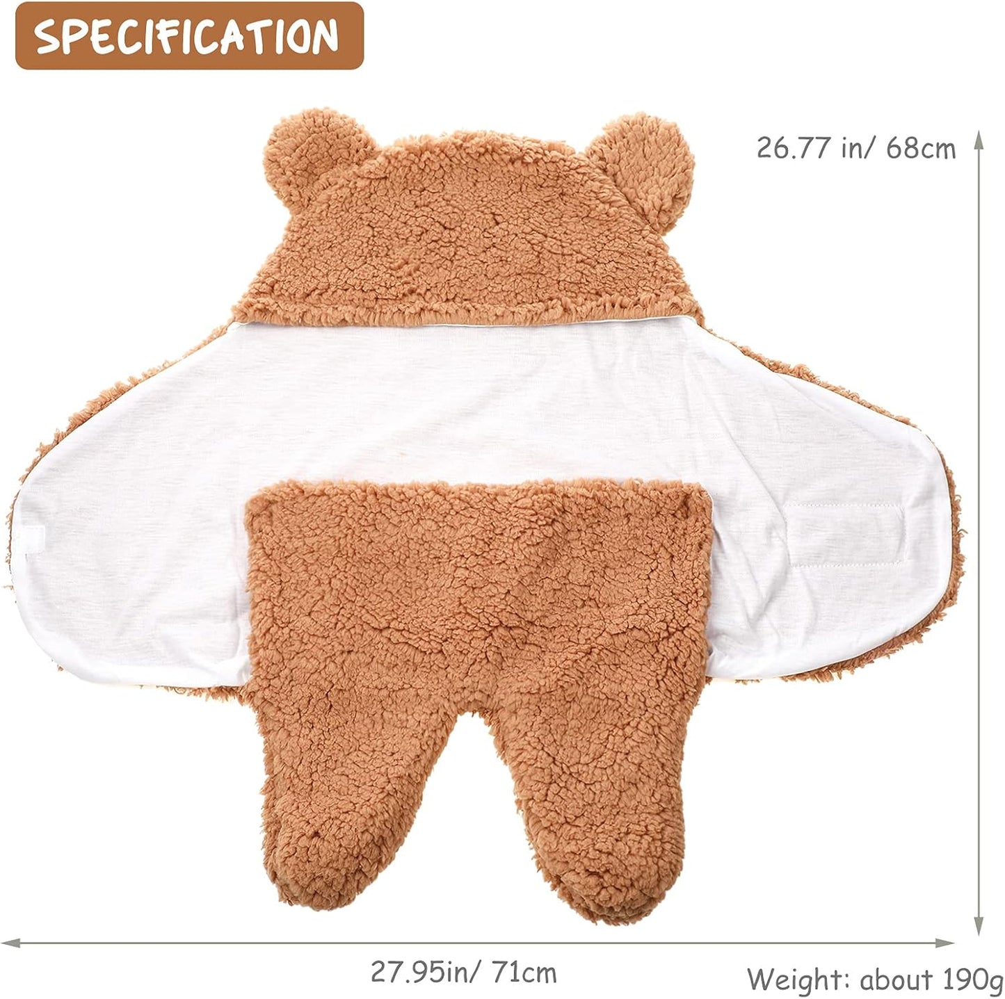 2 Set Newborn Plush Swaddle Blankets Cute Swaddle Hooded Swaddle Blanket Baby Boys Girls Receiving Hooded Sleeping Bag Infant Sleep Swaddling (White, Brown)
