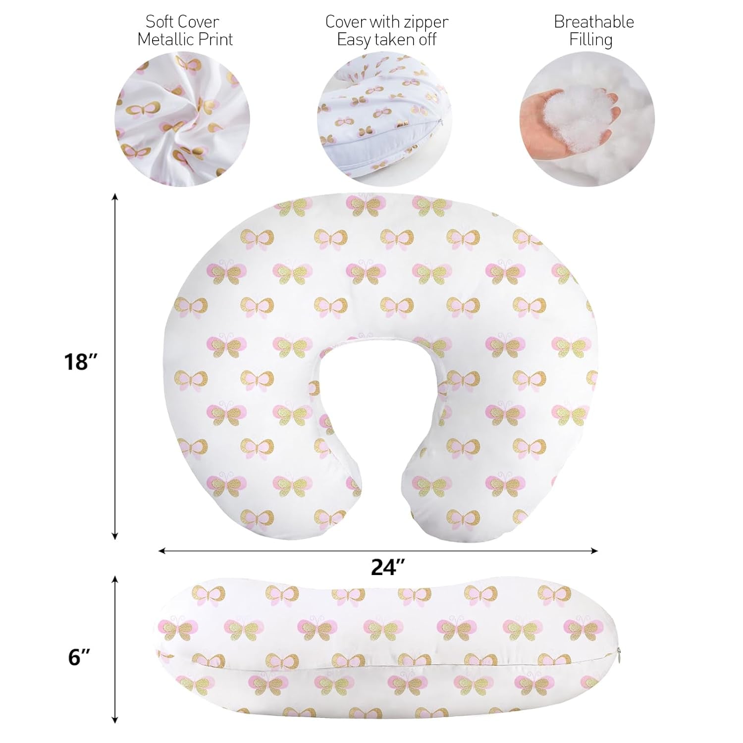 Nursing Pillow, Breast Feeding Pillows for Mom, Butterfly Soft Cover with Breathable Filling, Feeding Support Pillow for 0-12 Months, Multifunctional Support Cushion for Travel