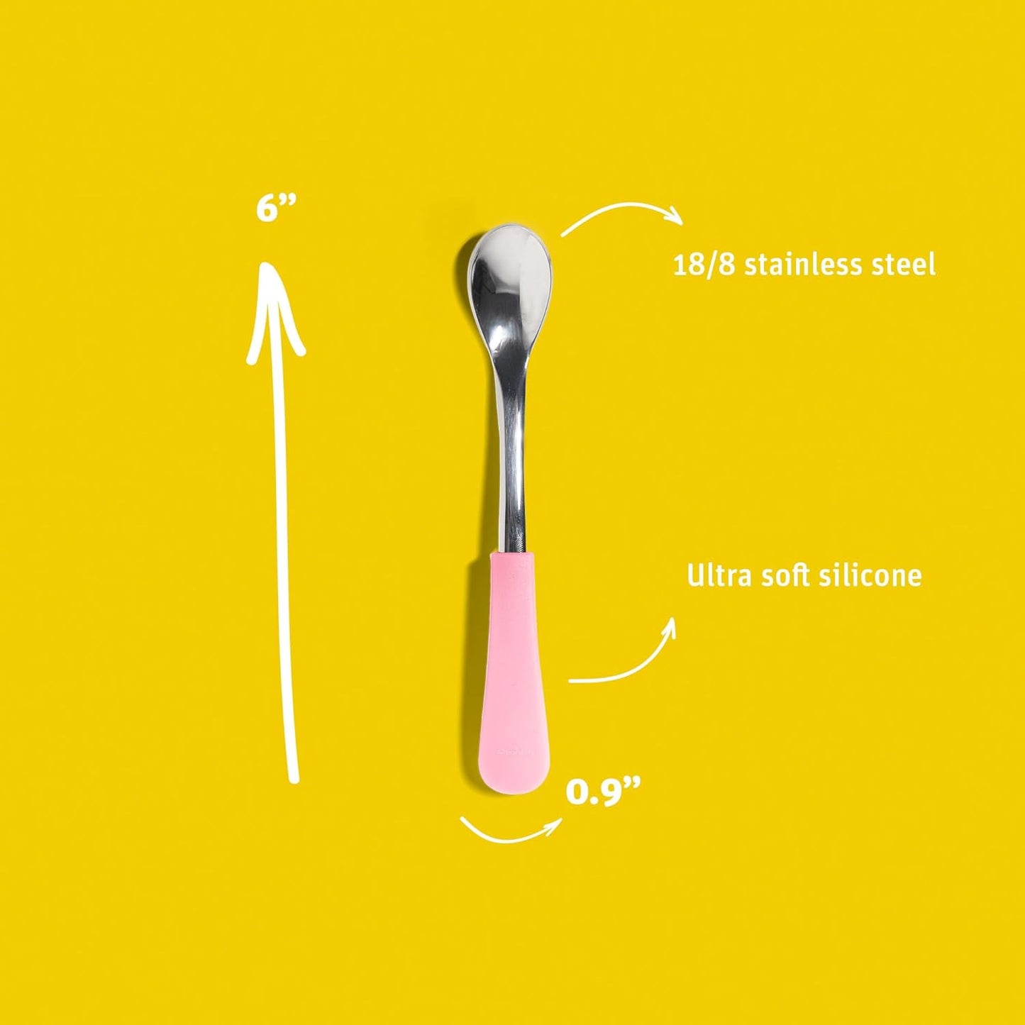 Infant Baby Spoons Stainless Steel and Silicone Set, Self Feeding Food Utensils, 4 Months Baby Led Weaning, 2 Pack, Black