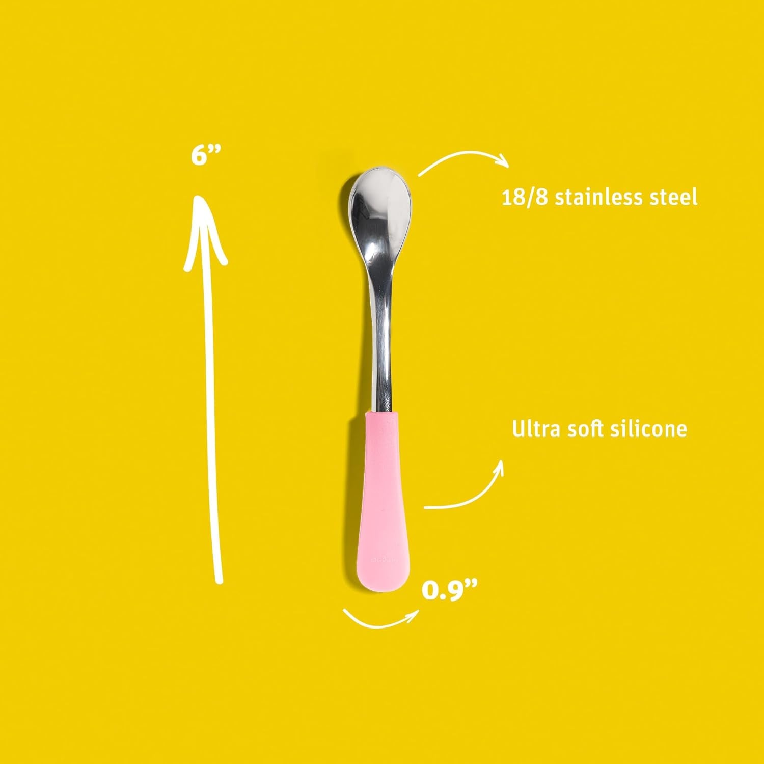 Infant Baby Spoons Stainless Steel and Silicone Set, Self Feeding Food Utensils, 4 Months Baby Led Weaning, 2 Pack, Black