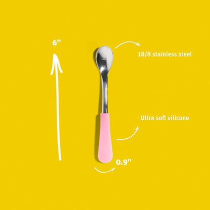 Infant Baby Spoons Stainless Steel and Silicone Set, Self Feeding Food Utensils, 4 Months Baby Led Weaning, 2 Pack, Black