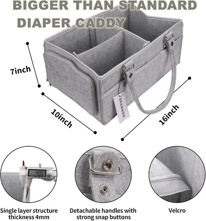 Baby Diaper Caddy Organizer with Handle, Portable Nursery Storage Bin and Car Organizer for Diapers and Baby Wipes, Gray