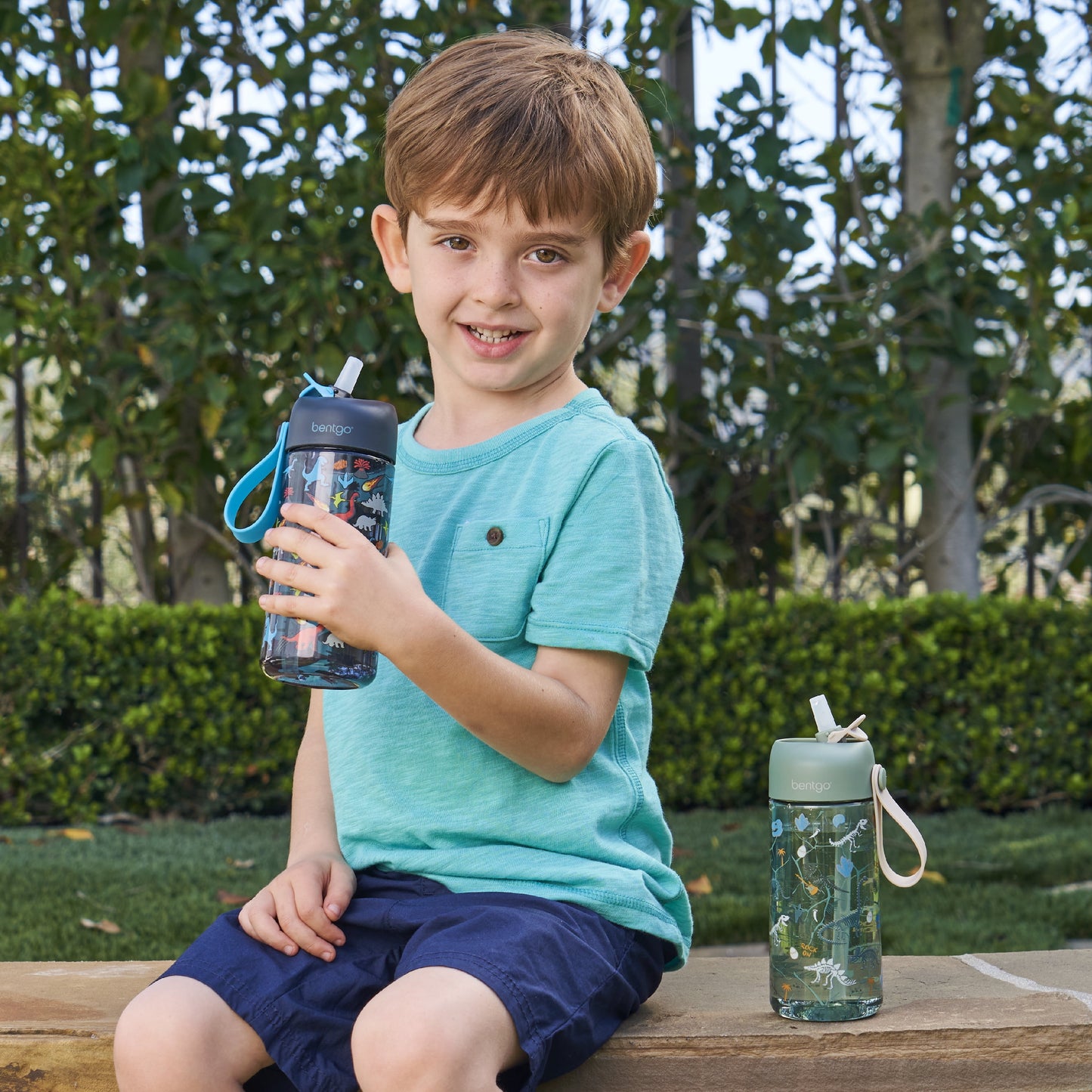 ® Kids Water Bottle 2-Pack - New, Improved 2023 Leak-Proof Bpa-Free 15 Oz Cups for Toddlers & Children - Flip-Up Safe-Sip Straw for School, Sports, Daycare, Camp (Dinosaur/Dino Fossils)