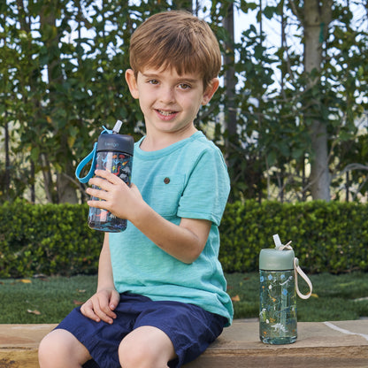 ® Kids Water Bottle 2-Pack - New, Improved 2023 Leak-Proof Bpa-Free 15 Oz Cups for Toddlers & Children - Flip-Up Safe-Sip Straw for School, Sports, Daycare, Camp (Dinosaur/Dino Fossils)