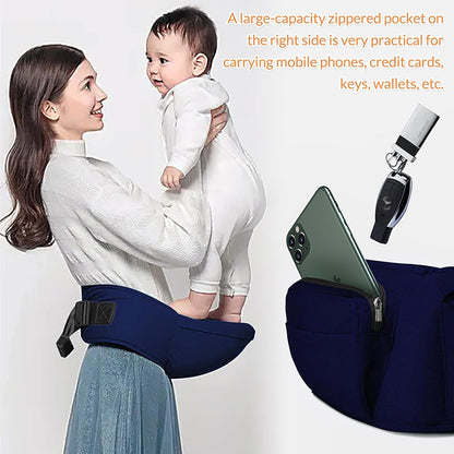 Baby Infant Hip Seat Carrier with Pockets, Lightweight Toddler Waist Stool Seat Belt Carrier (Blue)