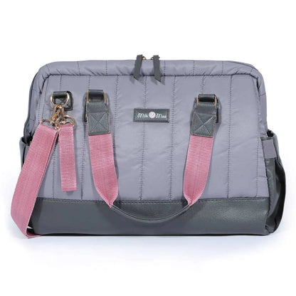 Milk&Moo Quilted Diaper Bag – Dark Gray Baby Tote with Vegan Leather, Multiple Carry Options, Stroller Straps – Stylish & Spacious for Moms