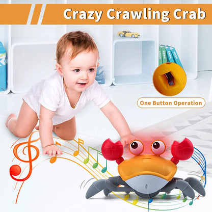 Crawling Crab Baby Toy, Tummy Time Gifts for Newborn Babies 3-12 Month, Light-Up Walking Dancing Moving Crab with Music, Rechargeable Sensory Toy