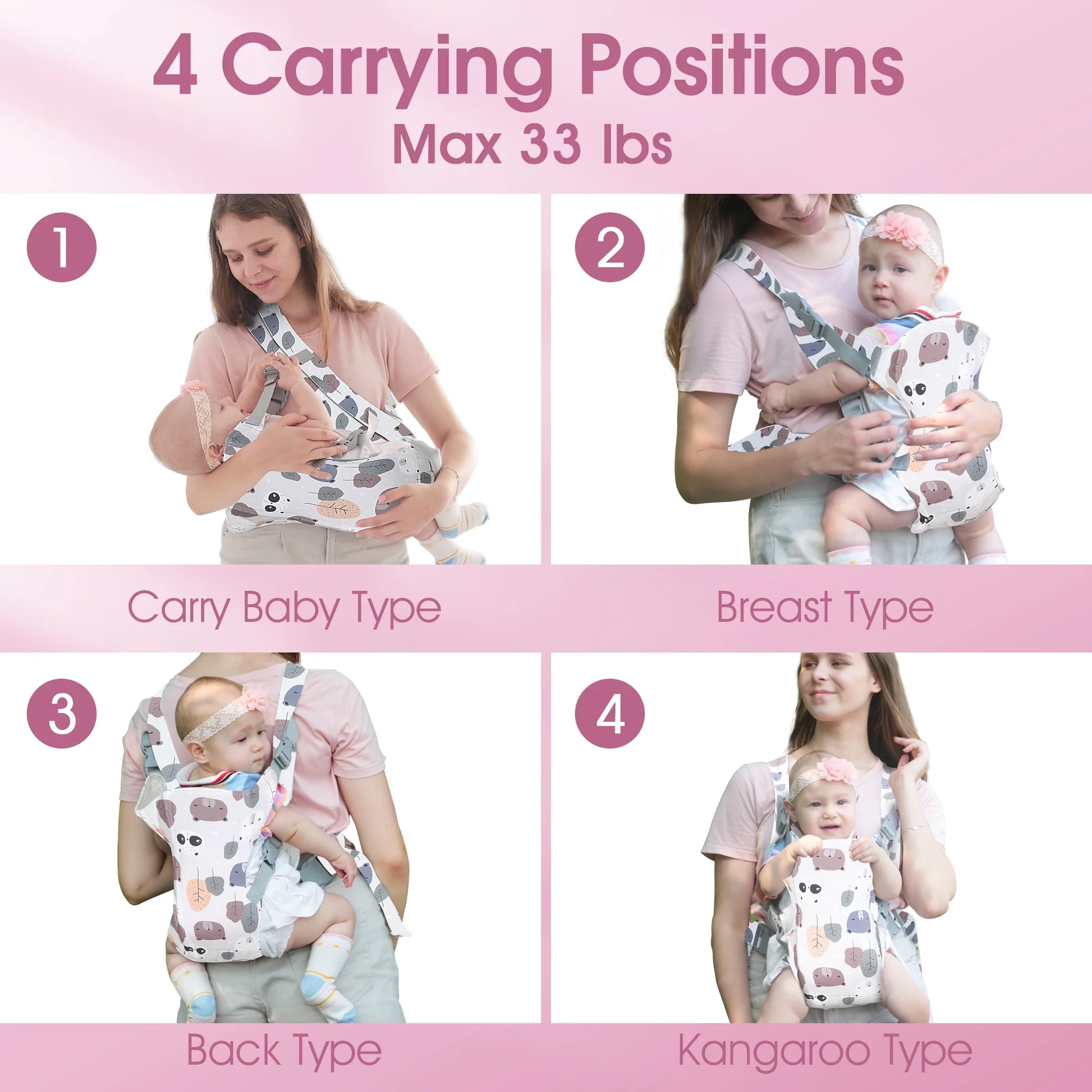 4 in 1 Baby Carrier, Infant Wraps Carrier Baby Carrier Backpack, Newborn Carrier for Baby Carrier Newborn to Toddler, Colorful
