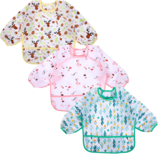 Long Sleeve Baby Bibs, Waterproof Sleeved Bib, Toddler Soft Bib for 6-36 Months