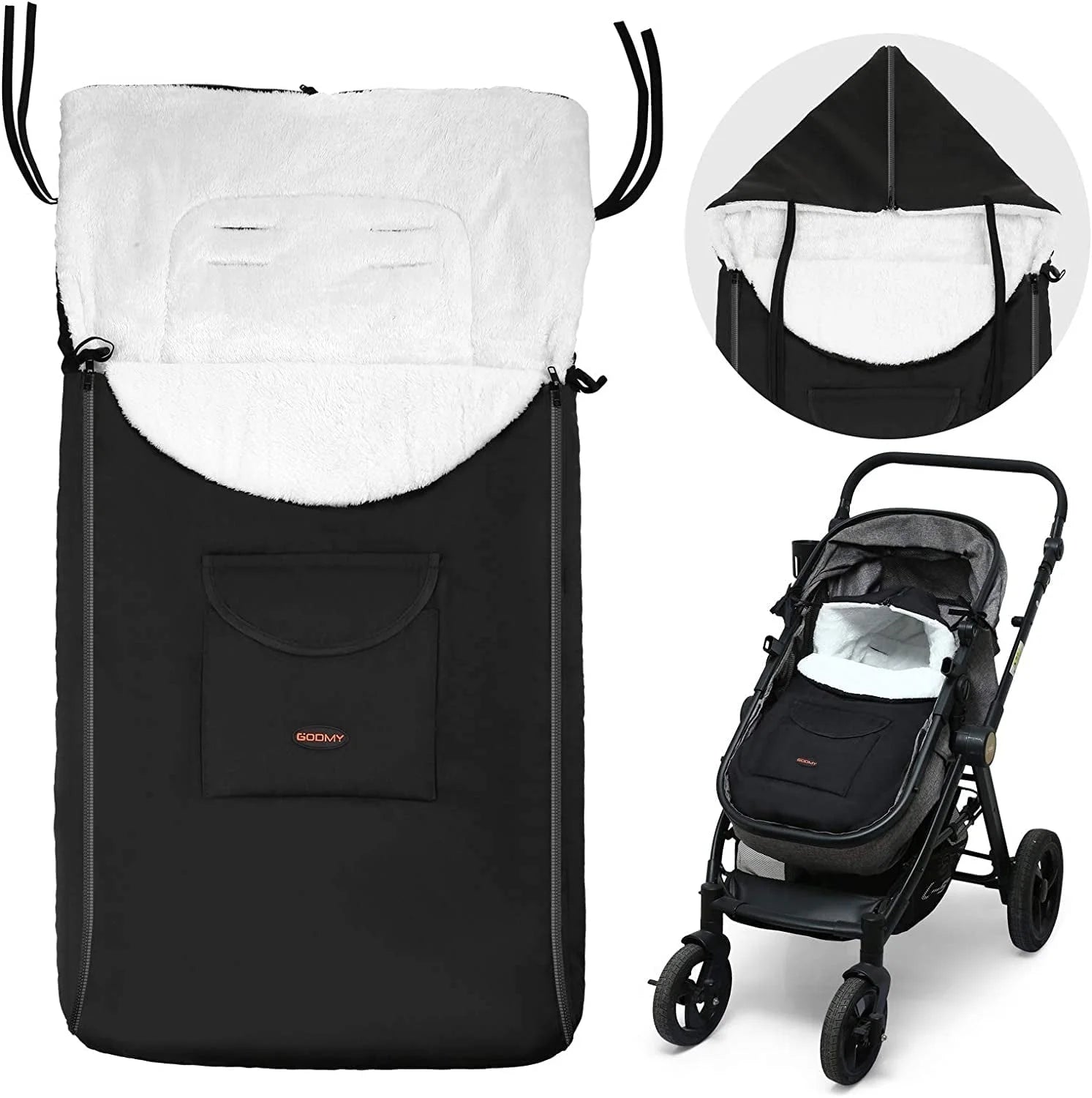 Removable Stroller Sleeping Bag, Cold Weather, Soft Fleece Lined, 18" X 35.4", Toddler Stroller Footmuff, Black