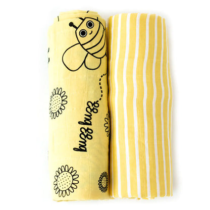 Milk&Moo 2-Pack Muslin Swaddle Blankets – Buzzy Bee Design, 100% Turkish Cotton, 43"x43" | Ultra Soft, OEKO-TEX Certified