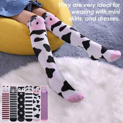 3-12 Year Old Girls Knee High Socks Kids Cute Crazy Funny Animal Pattern Long Boot Socks 6 Pairs