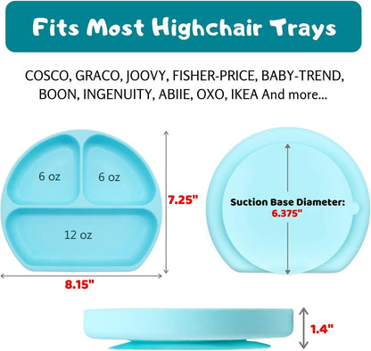 Silicone Baby Feeding Set | Suction Plate for Toddlers + Pocket Bib + Bendable Spoon | BPA Free | Dishwasher, Microwave and Oven Safe (Blue)