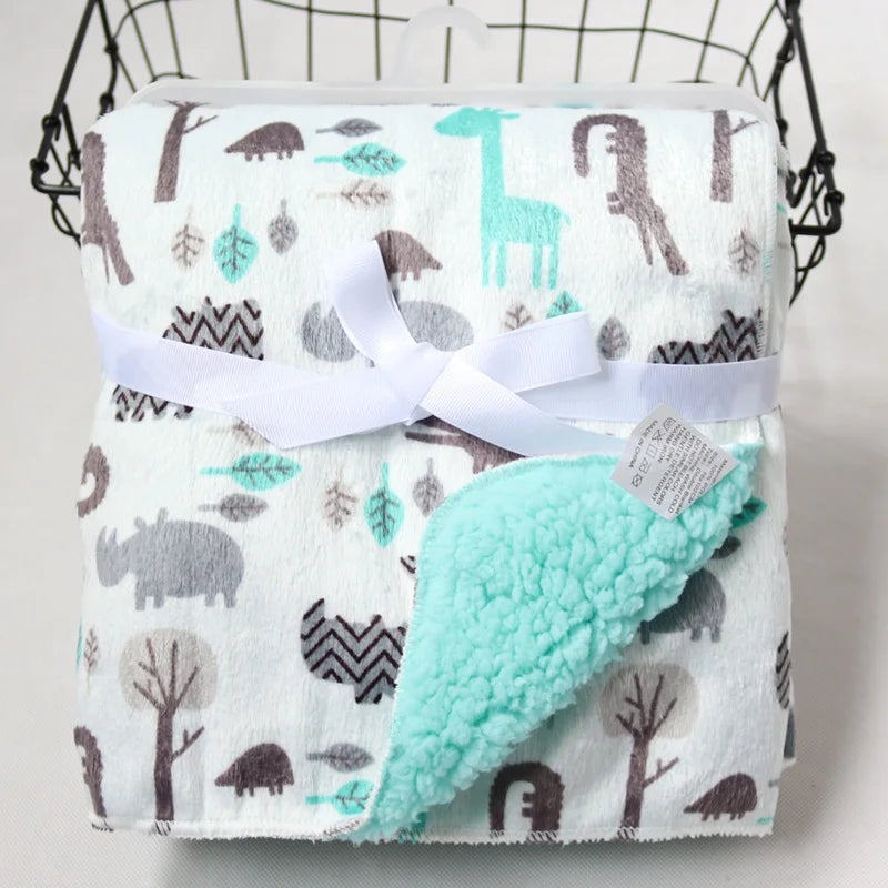 Baby Blankets New Thicken Double Layer Cartoon Fleece Infant Swaddle Bebe Envelope Stroller Wrap Newborn Baby Bedding Blanket