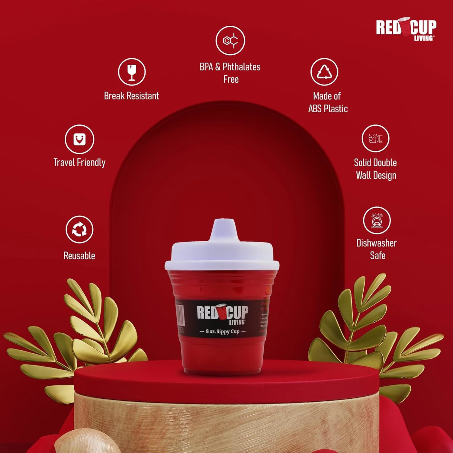 Red Cup Living Toddler Sippy Cups, 8 Oz Red Baby Sippy Cups | Transition Sippy C