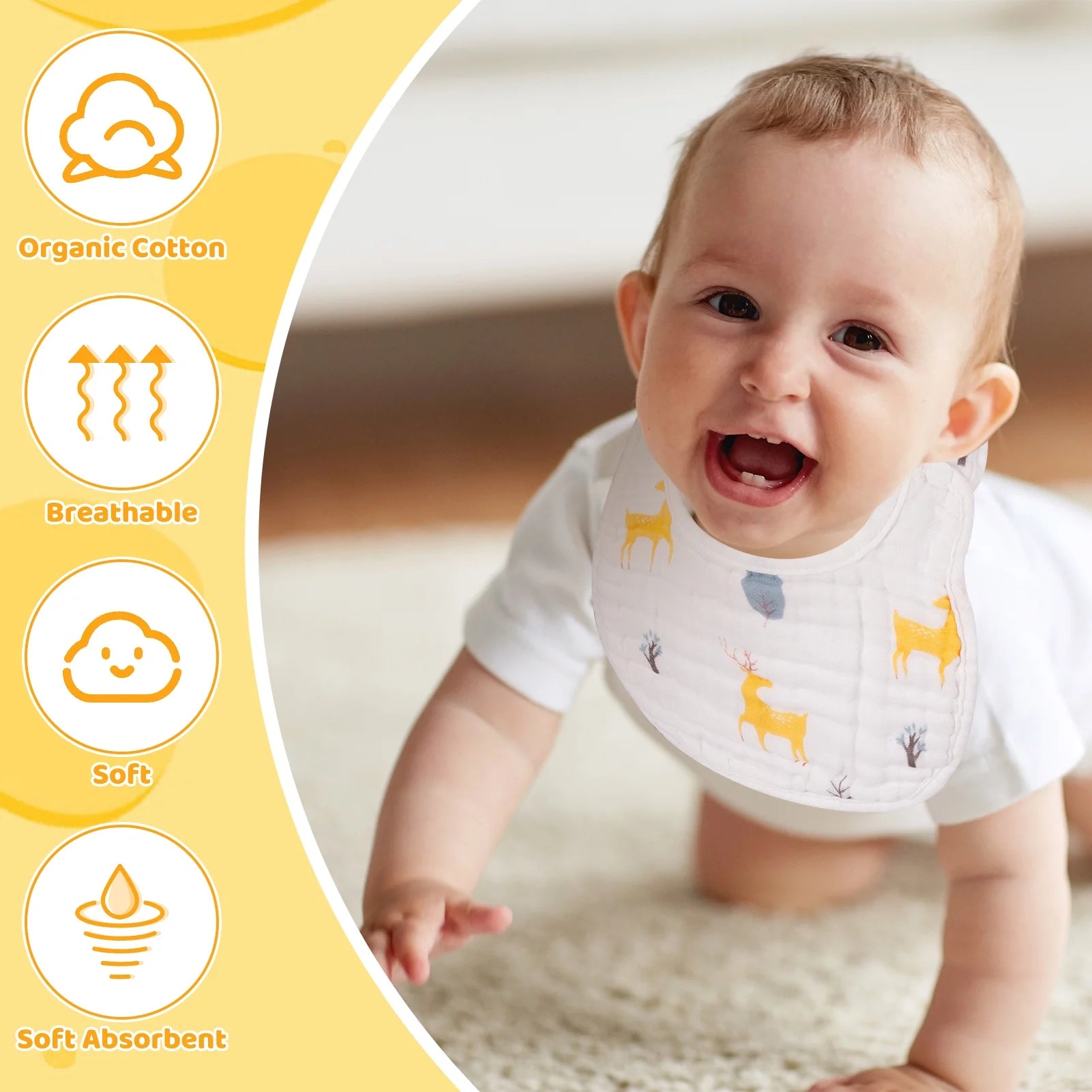 Baby Boy Muslin Cotton Cloth Drool Baby Bibs with Adjustable Snap, 10 Pieces