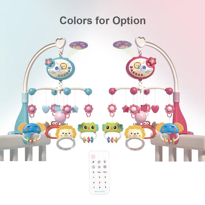 Cute Baby Crib Mobile with Music Lights Star Projection Hanging Rotating Toys Baby Crib Toys with Remote Contorl Infant Bed Decoration for Baby Boys Girls
