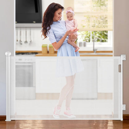 Retractable Baby Gate – Extra Wide Mesh Safety Gate for Babies & Pets, 33” Tall, Expands up to 55” Wide – Dog Gate for Stairs, Doorways, Hallways, Indoor & Outdoor Use (White 78")