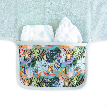 Milk&Moo Jungle Friends Portable Diaper Changing Pad – Waterproof, Foldable, 100% Turkish Cotton | Baby Travel Mat with Storage Pocket