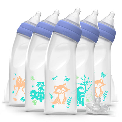 Evenflo Balance + Angled Baby Bottle 9oz (6-Pack) with Balance+ Pacifier Sample – Slow Flow, Anti-Colic, Breastfeeding-Friendly