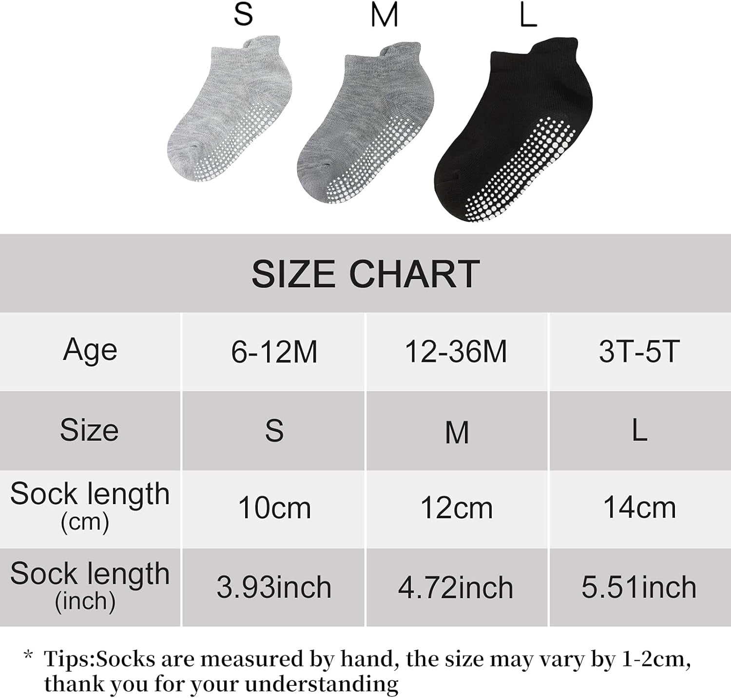 Non Slip Toddler Socks Baby Boys Girls anti Skid Grip Socks 3-5T Black