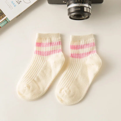 Cotton Children Socks Kids Socks Stripe Boys Girls White School Socks Sport Basketball Athletic Meias Coloured 2 Stripes 1-8 Y