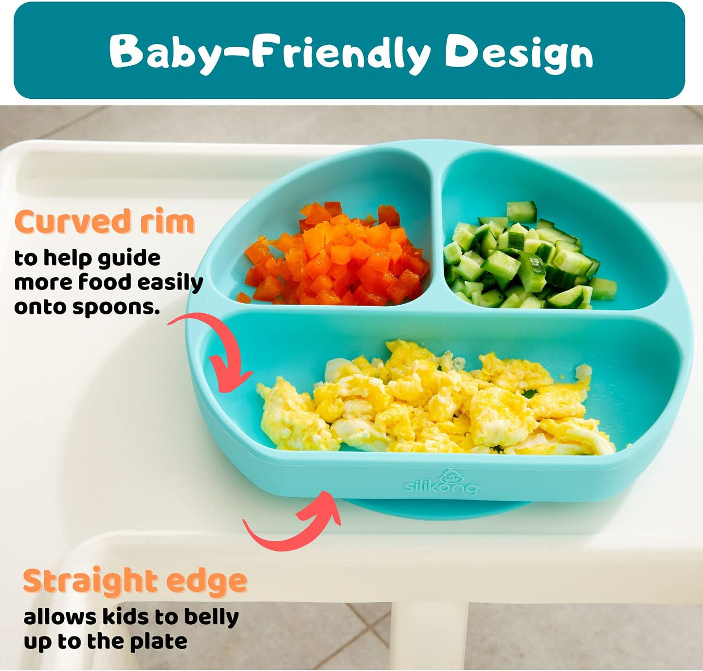 Silicone Baby Feeding Set | Suction Plate for Toddlers + Pocket Bib + Bendable Spoon | BPA Free | Dishwasher, Microwave and Oven Safe (Blue)