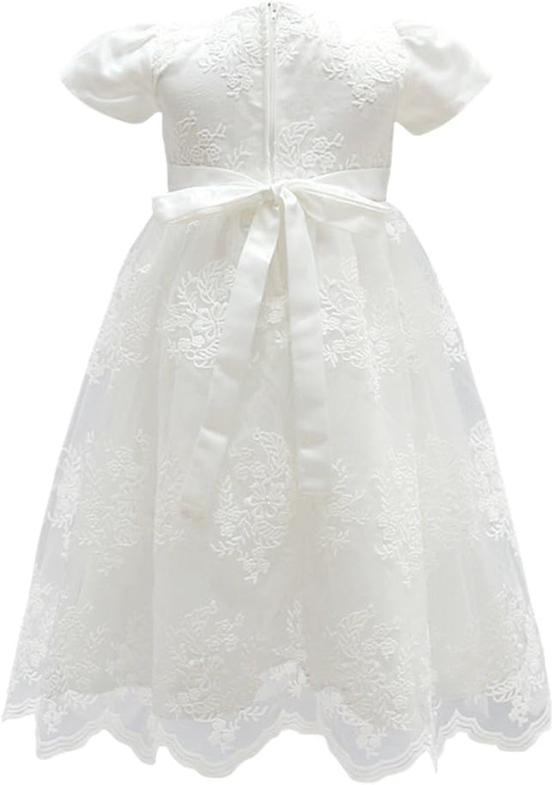 Baby Girls Christening Baptism Dress Newborn Floral Embroidered Lace Dresses for Toddler
