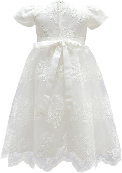 Baby Girls Christening Baptism Dress Newborn Floral Embroidered Lace Dresses for Toddler