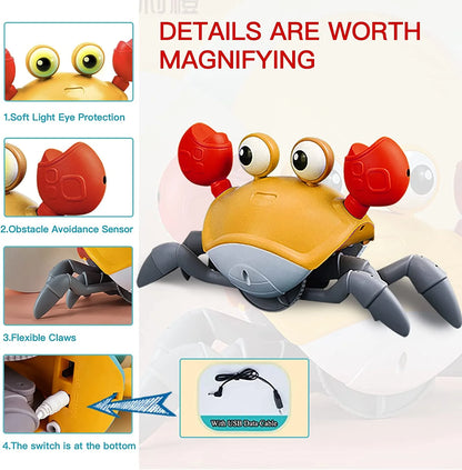 Crawling Crab Baby Toy, Tummy Time Gifts for Newborn Babies 3-12 Month, Light-Up Walking Dancing Moving Crab with Music, Rechargeable Sensory Toy
