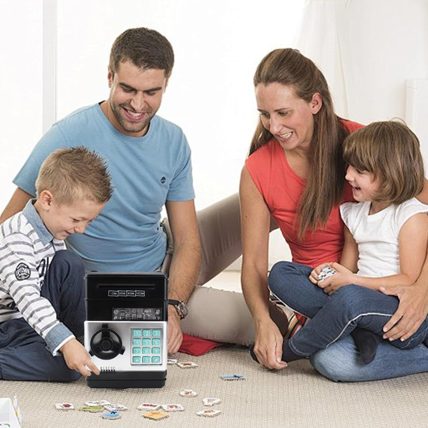 Electronic Piggy Bank Code Lock for Kids Baby Toy, Mini ATM Safe Coin Cash Banks Real Money Saving Box with Password, Auto Money Scroll for Children,Boys Girls Birthday Gift (Black)