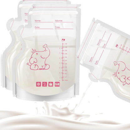 50Pcs Breast Milk Storage Bags Pre Sterilized Leak Proof BPA Free Pouches Disposable Breastmilk Storage Pumping Freezing Elephan