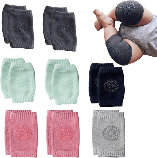 8 Pairs Baby Crawling Anti-Slip Knee Baby Knee Pads for Crawling and Safety Walking anti Slip,Unisex Baby Toddlers Kneepads, 2Light Pink+ 2Dark Grey+ 2Green+ 1Black+ 1Gray
