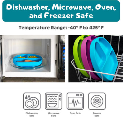 Silicone Baby Feeding Set | Suction Plate for Toddlers + Pocket Bib + Bendable Spoon | BPA Free | Dishwasher, Microwave and Oven Safe (Blue)