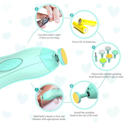 Baby Nail Clippers with Light, Electric Baby Nail Trimmer, Safe Baby Nail File for Newborn, Green