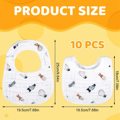 Baby Boy Muslin Cotton Cloth Drool Baby Bibs with Adjustable Snap, 10 Pieces