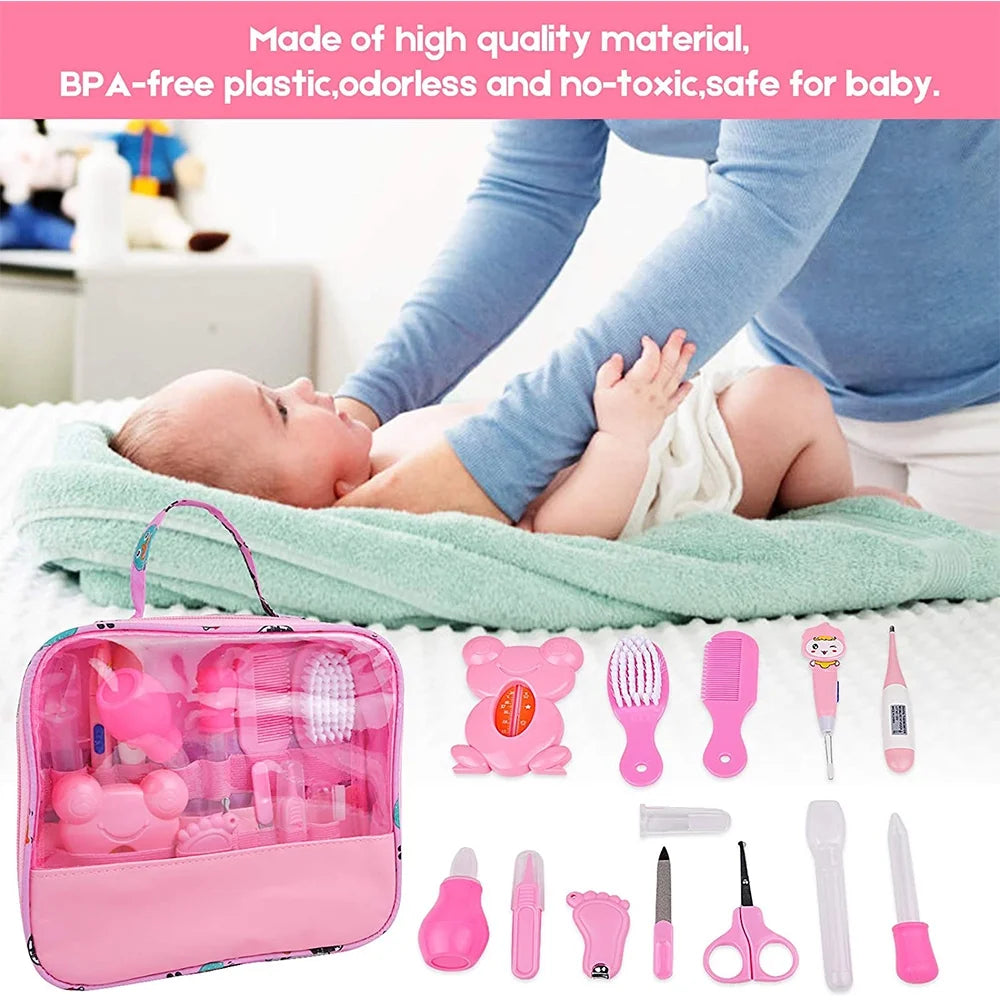 Baby Grooming Kit,13 in 1 Baby Health Care Kit,Newborn Babycare Accessories,Baby Health Care Set Portable Baby Care Kit,Safety Cutter Baby Nail Kit for Nursing Baby Heath and Grooming (Pink)