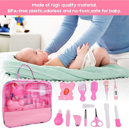 Baby Grooming Kit,13 in 1 Baby Health Care Kit,Newborn Babycare Accessories,Baby Health Care Set Portable Baby Care Kit,Safety Cutter Baby Nail Kit for Nursing Baby Heath and Grooming (Pink)