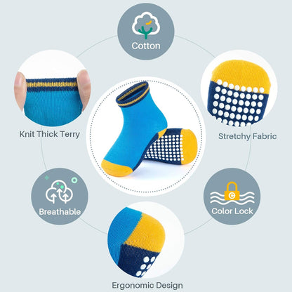 12 Pack Baby Toddler Socks Non Slip Grip Cotton Crew Socks for Boys Girls Infants Kids